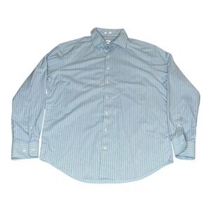Peter Millar Crown Sport Mens Large Blue Stripe Button Down Shirt Long Sleeve